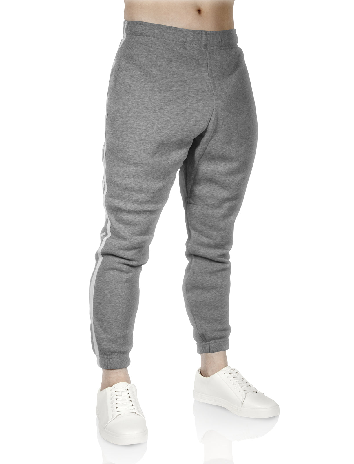 Mens Fleece Track Pants Skinny Joggers Slim Fit Sweatpants Gym - Grey Marle - S
