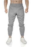 Mens Fleece Track Pants Skinny Joggers Slim Fit Sweatpants Gym - Grey Marle - XL