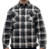Men's Shirts: Mens QUILTED FLANNELETTE SHIRT 100% COTTON Flannel Jacket Padded Long Sleeve - Black/Charcoal/White (Quilted) - S