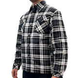 Men's Shirts: Mens QUILTED FLANNELETTE SHIRT 100% COTTON Flannel Jacket Padded Long Sleeve - Black/Charcoal/White (Quilted) - S