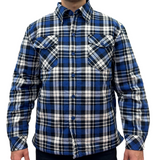 Men's Shirts: Mens QUILTED FLANNELETTE SHIRT 100% COTTON Flannel Jacket Padded Long Sleeve - Black/Navy/White (Quilted) - S