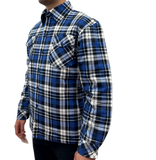 Men's Shirts: Mens QUILTED FLANNELETTE SHIRT 100% COTTON Flannel Jacket Padded Long Sleeve - Black/Navy/White (Quilted) - S