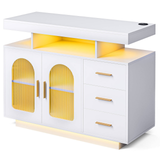 Buffets & Sideboards: Buffet Sideboard Cabinet With RGB LED Light and Charging Station Console Coffee Bar White
