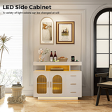 Buffets & Sideboards: Buffet Sideboard Cabinet With RGB LED Light and Charging Station Console Coffee Bar White