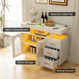 Buffets & Sideboards: Buffet Sideboard Cabinet With RGB LED Light and Charging Station Console Coffee Bar White