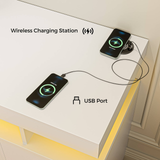 Buffets & Sideboards: Buffet Sideboard Cabinet With RGB LED Light and Charging Station Console Coffee Bar White