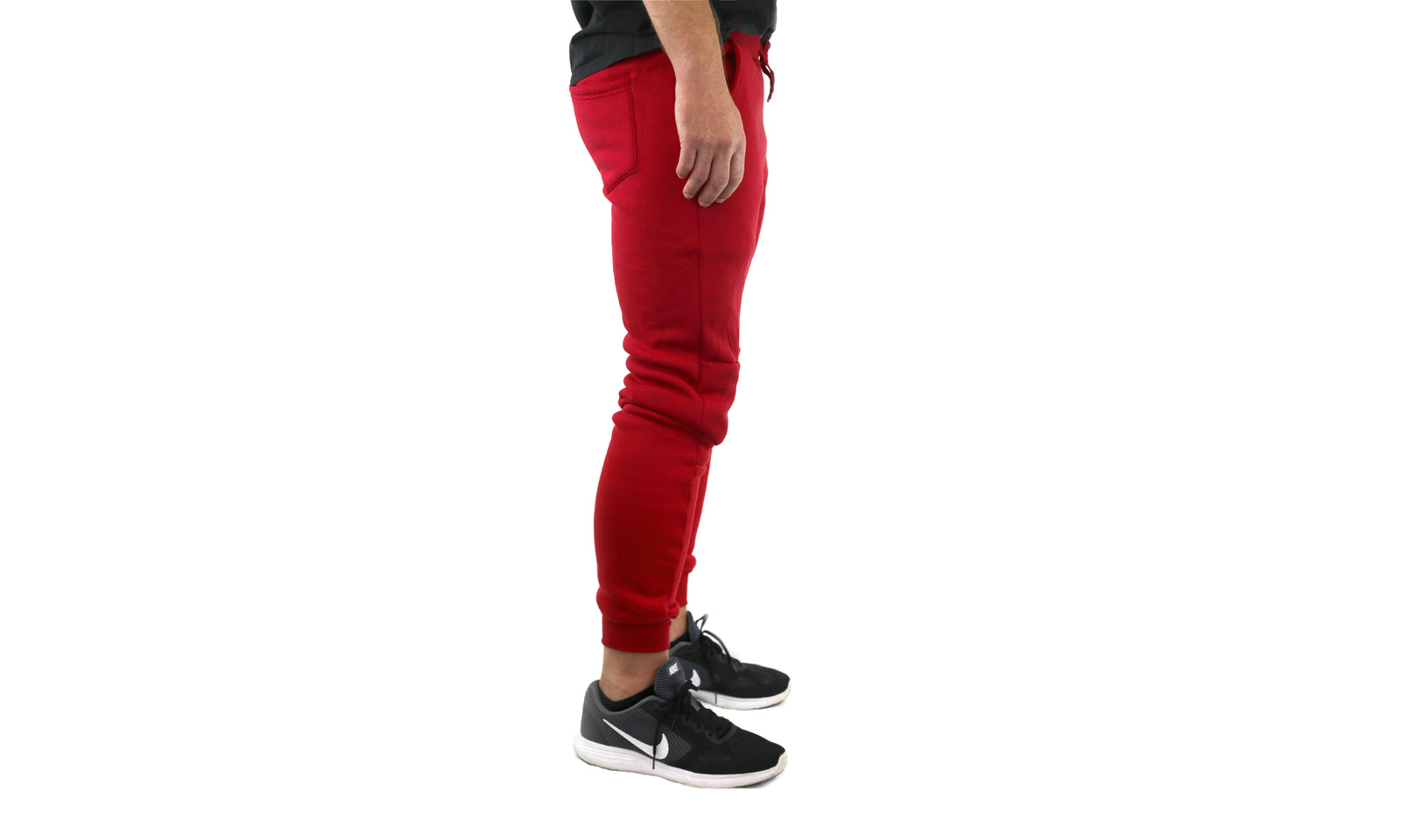 Mens Skinny Track Pants Joggers Trousers Gym Casual Sweat Cuffed Slim Trackies Fleece - Red - M