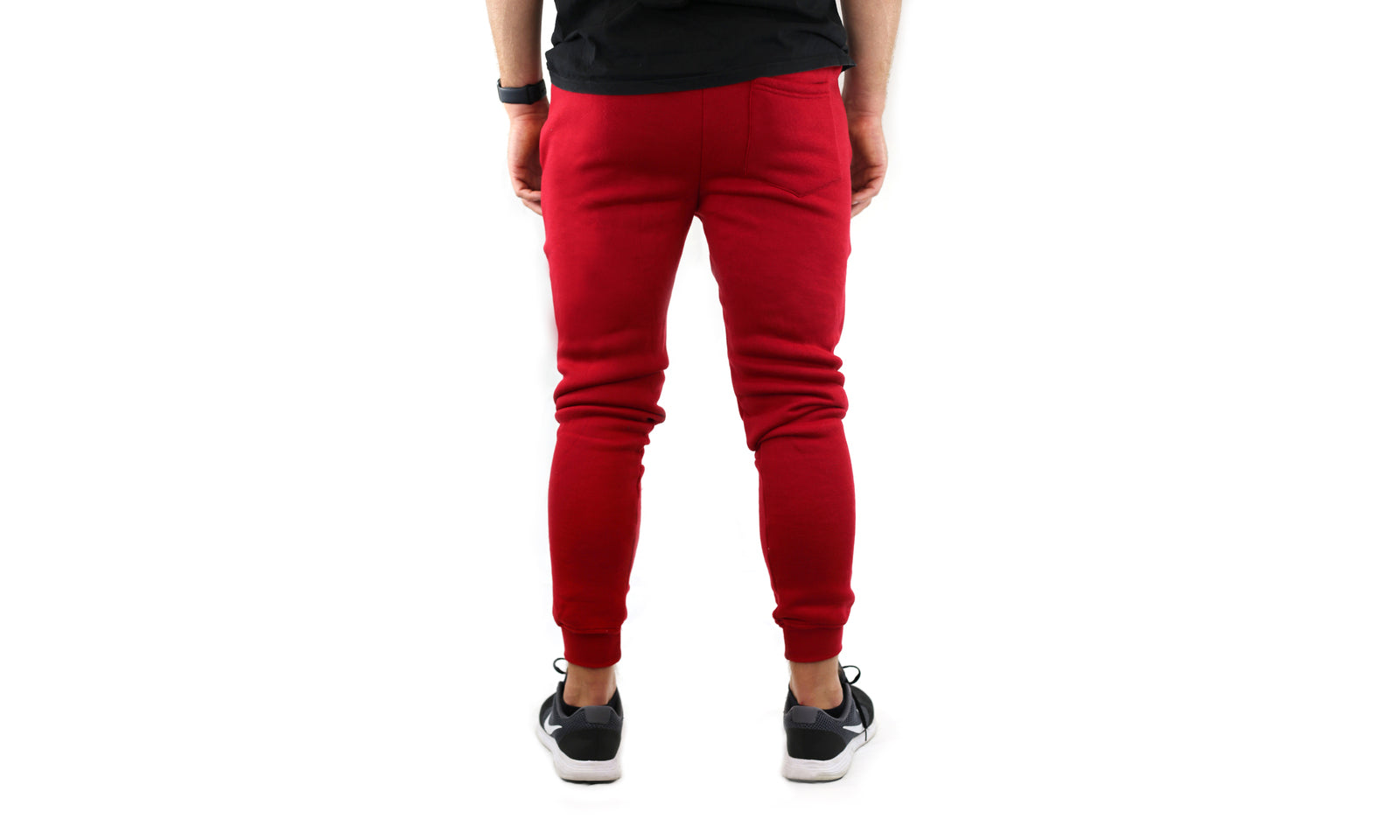 Mens Skinny Track Pants Joggers Trousers Gym Casual Sweat Cuffed Slim Trackies Fleece - Red - M