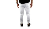 Mens Skinny Track Pants Joggers Trousers Gym Casual Sweat Cuffed Slim Trackies Fleece - White - 3XL