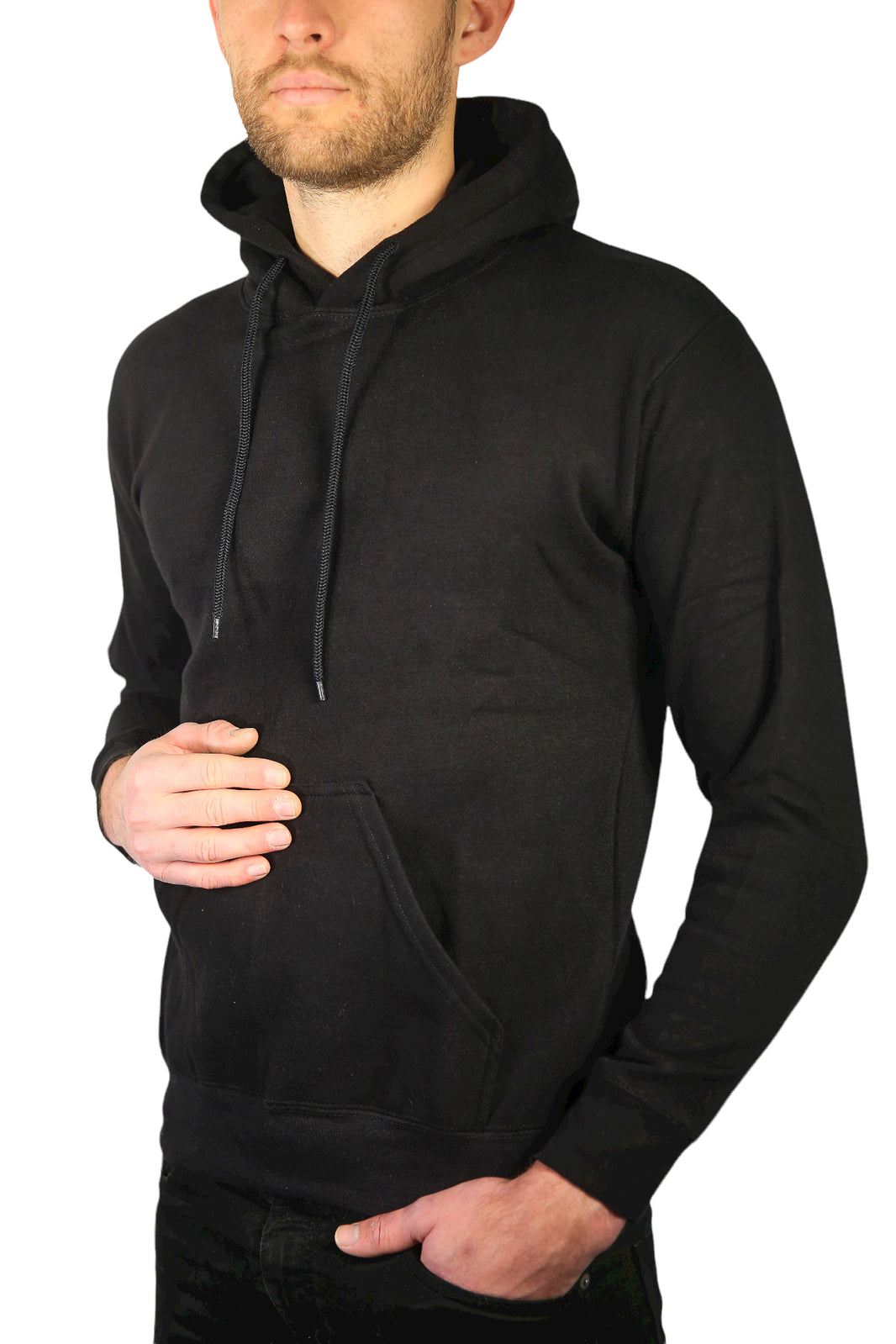 Mens Hoodie 100% Cotton Fleece Pullover Sweatshirt Warm Jumper - Black - M