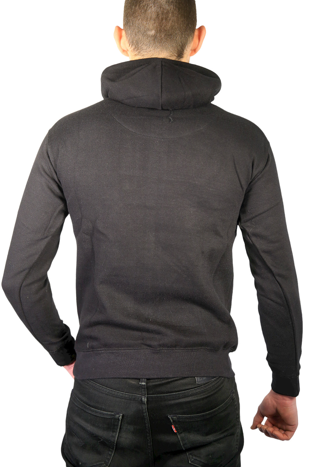 Mens Hoodie 100% Cotton Fleece Pullover Sweatshirt Warm Jumper - Black - S