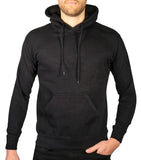 Mens Hoodie 100% Cotton Fleece Pullover Sweatshirt Warm Jumper - Black - XL