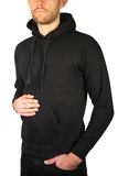Mens Hoodie 100% Cotton Fleece Pullover Sweatshirt Warm Jumper - Black - 2XL