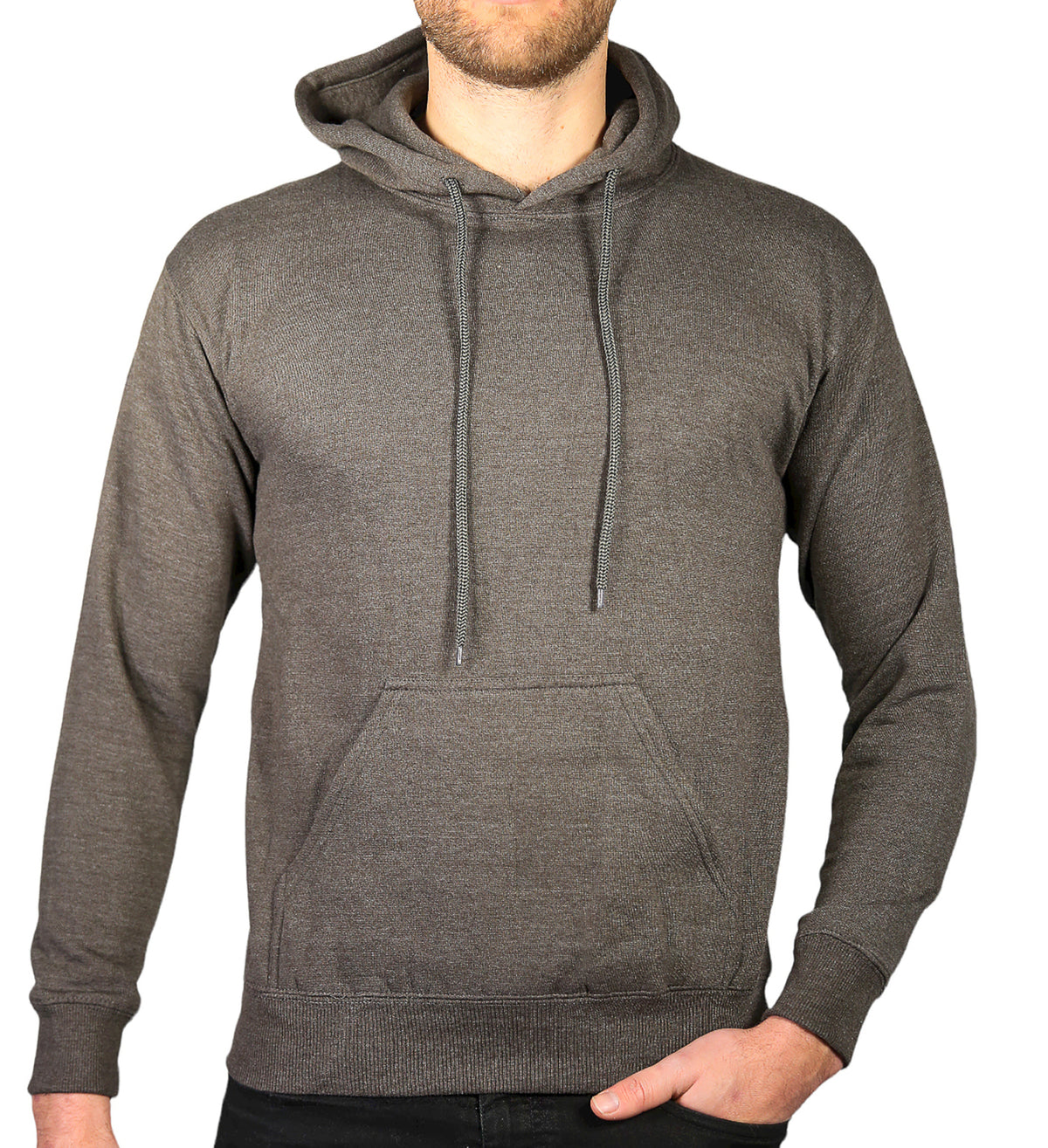 Mens Hoodie 100% Cotton Fleece Pullover Sweatshirt Warm Jumper - Charcoal Grey - S