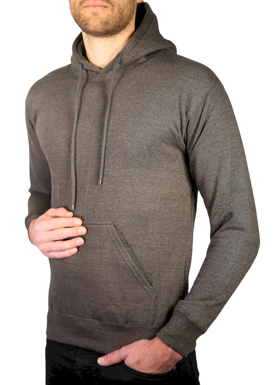 Mens Hoodie 100% Cotton Fleece Pullover Sweatshirt Warm Jumper - Charcoal Grey - XL