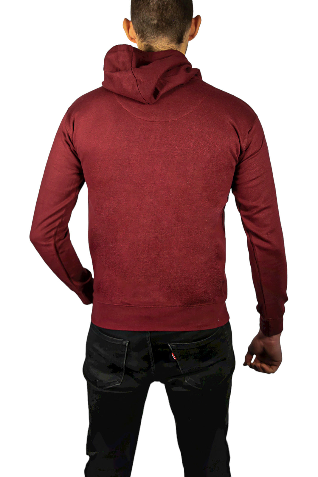 Mens Hoodie 100% Cotton Fleece Pullover Sweatshirt Warm Jumper - Maroon/Burgundy - M