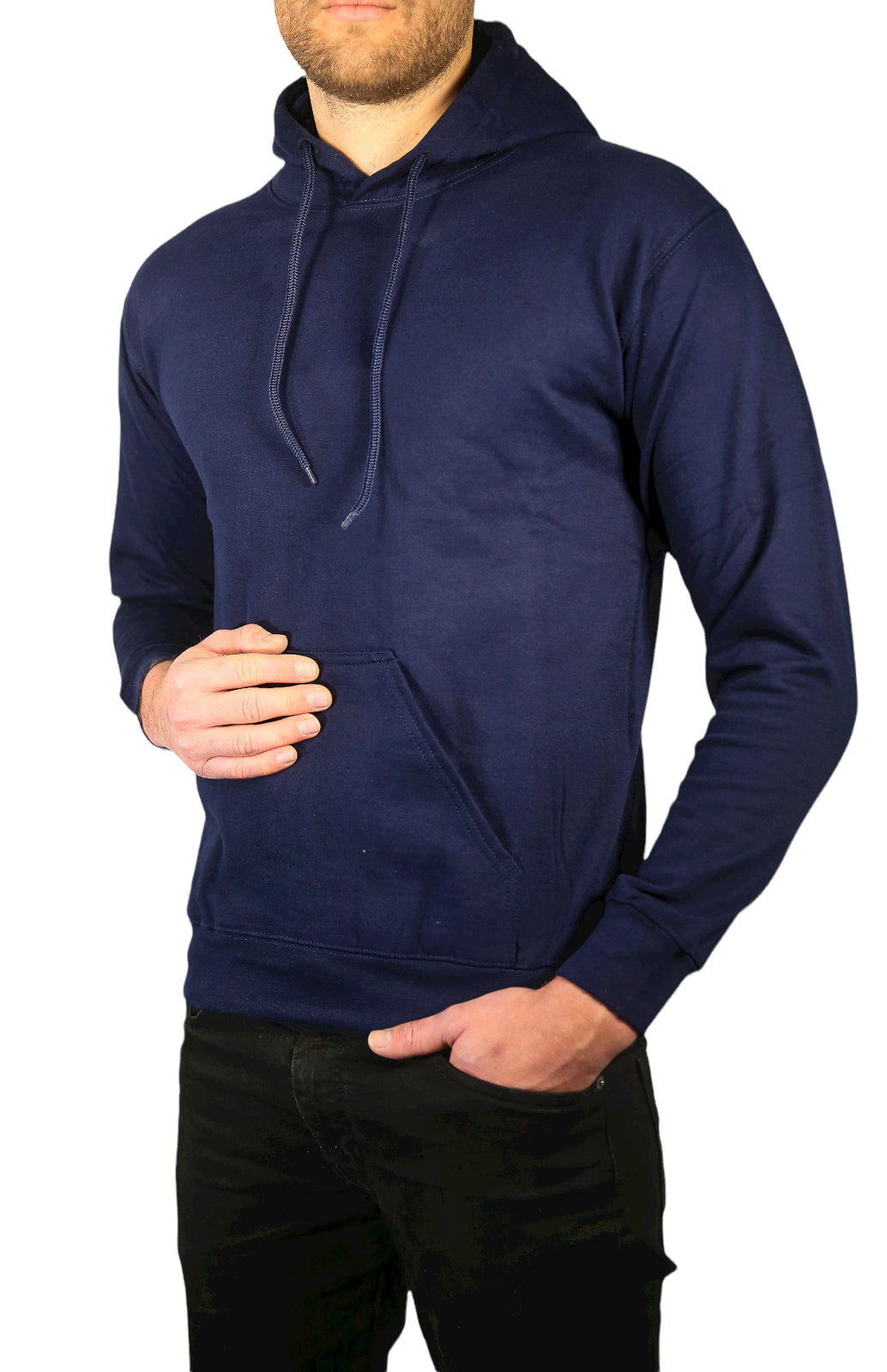 Mens Hoodie 100% Cotton Fleece Pullover Sweatshirt Warm Jumper - Navy - M