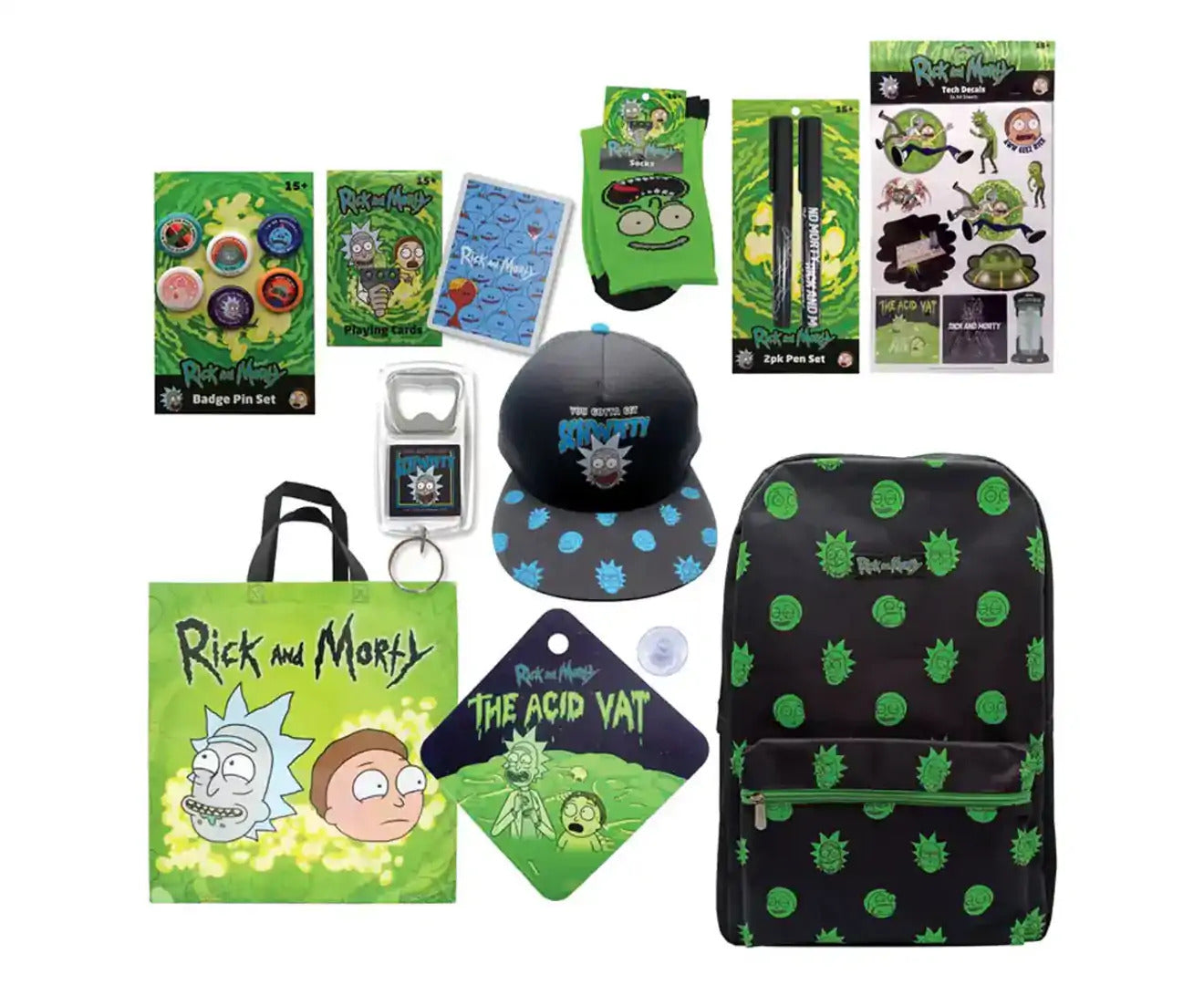 Dolls, Playsets & Toy Figures: Rick & Morty Showbag 22 w/ Backpack/Keyring/Socks/Hat/Pens/Pin Set/Playing Cards