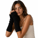 Womens Fingerless Arm Warmers Knitted 20cm Short Gloves Winter  -  Random Colour