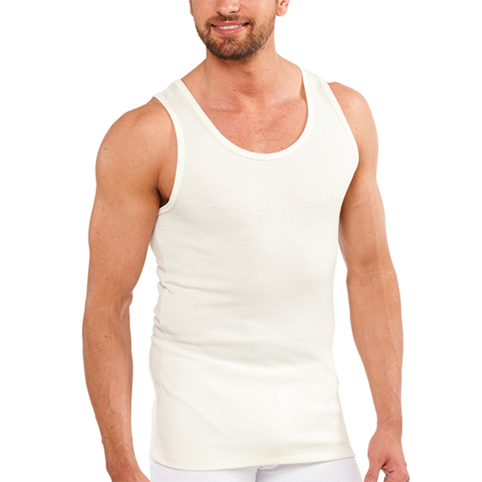 Men's Underwear & Socks: Mens THERMAL Merino Wool Blend Singlet Top Sleeveless Warm Underwear - Natural - Large
