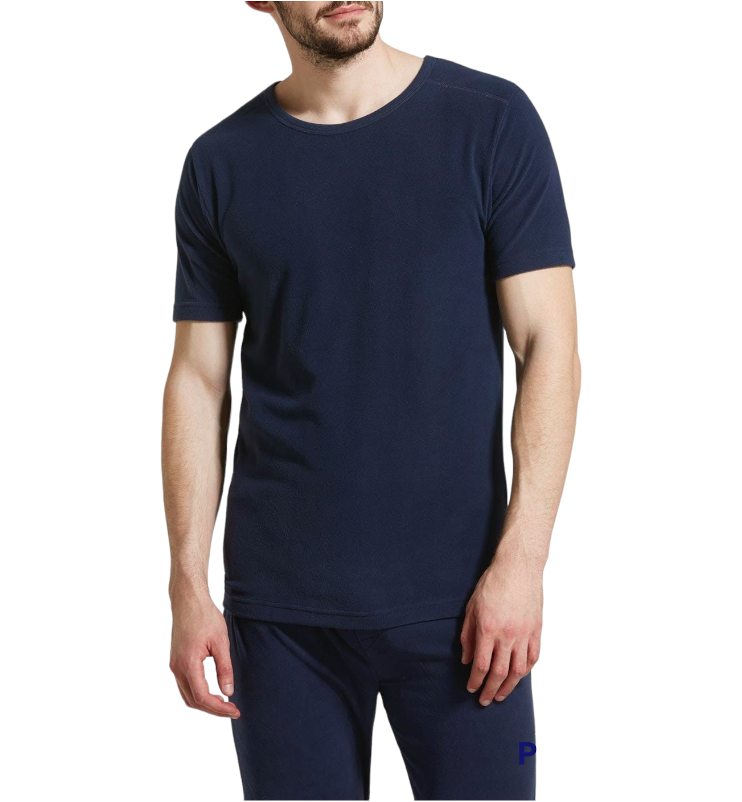 Men's Underwear & Socks: Mens Thermal Short Sleeve Top Microfleece Baselayer Underwear T Shirt - Navy - M