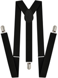 Men's Accessories: Mens Suspenders Braces Adjustable Strong Clip On Elastic Formal Wedding Slim - Black