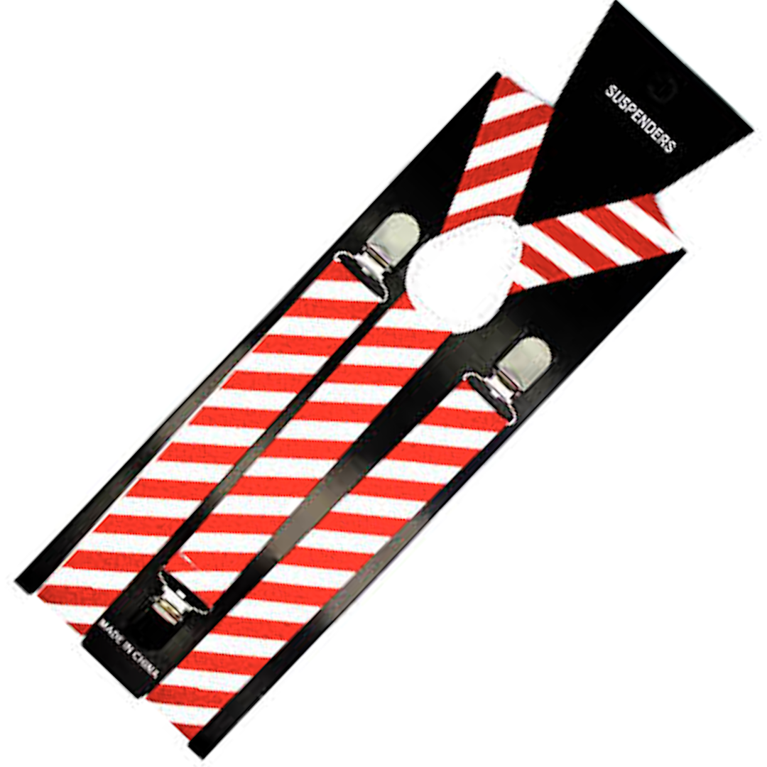 Men's Accessories: Mens Suspenders Braces Adjustable Strong Clip On Elastic Formal Wedding Slim - Red/White Diagonal Stripes