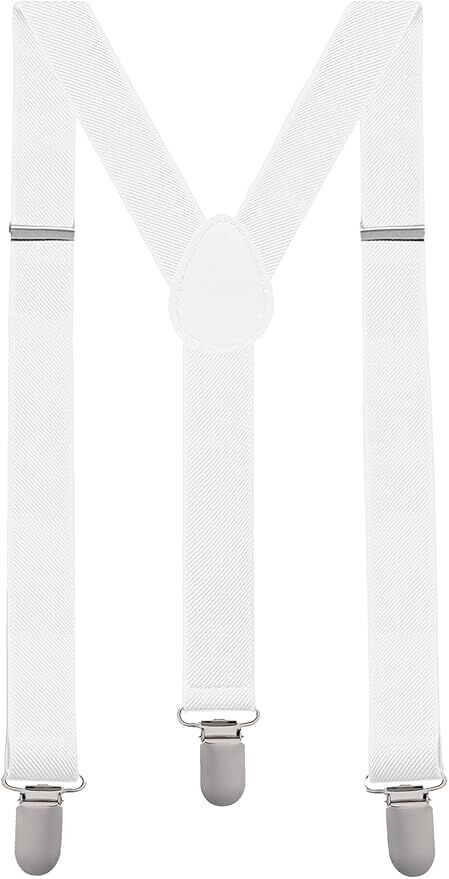 Mens Suspenders Braces Adjustable Strong Clip On Elastic Formal Wedding Slim - White
