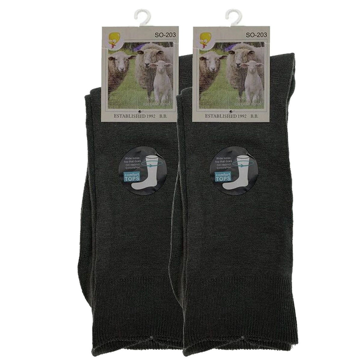 Merino Wool Mens Thermal Diabetic Socks Loose Top Circulation, Grey