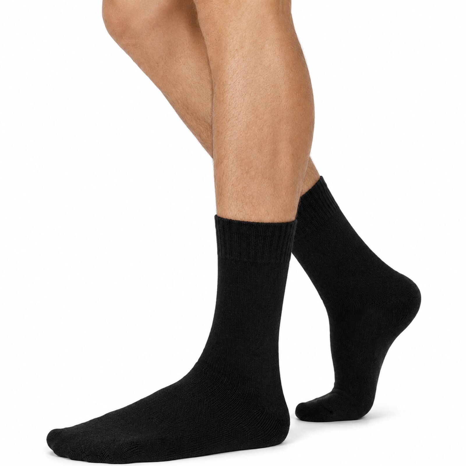 Merino Wool Mens Thermal Diabetic Socks Loose Top Circulation 1 Pair - Black - 11-14