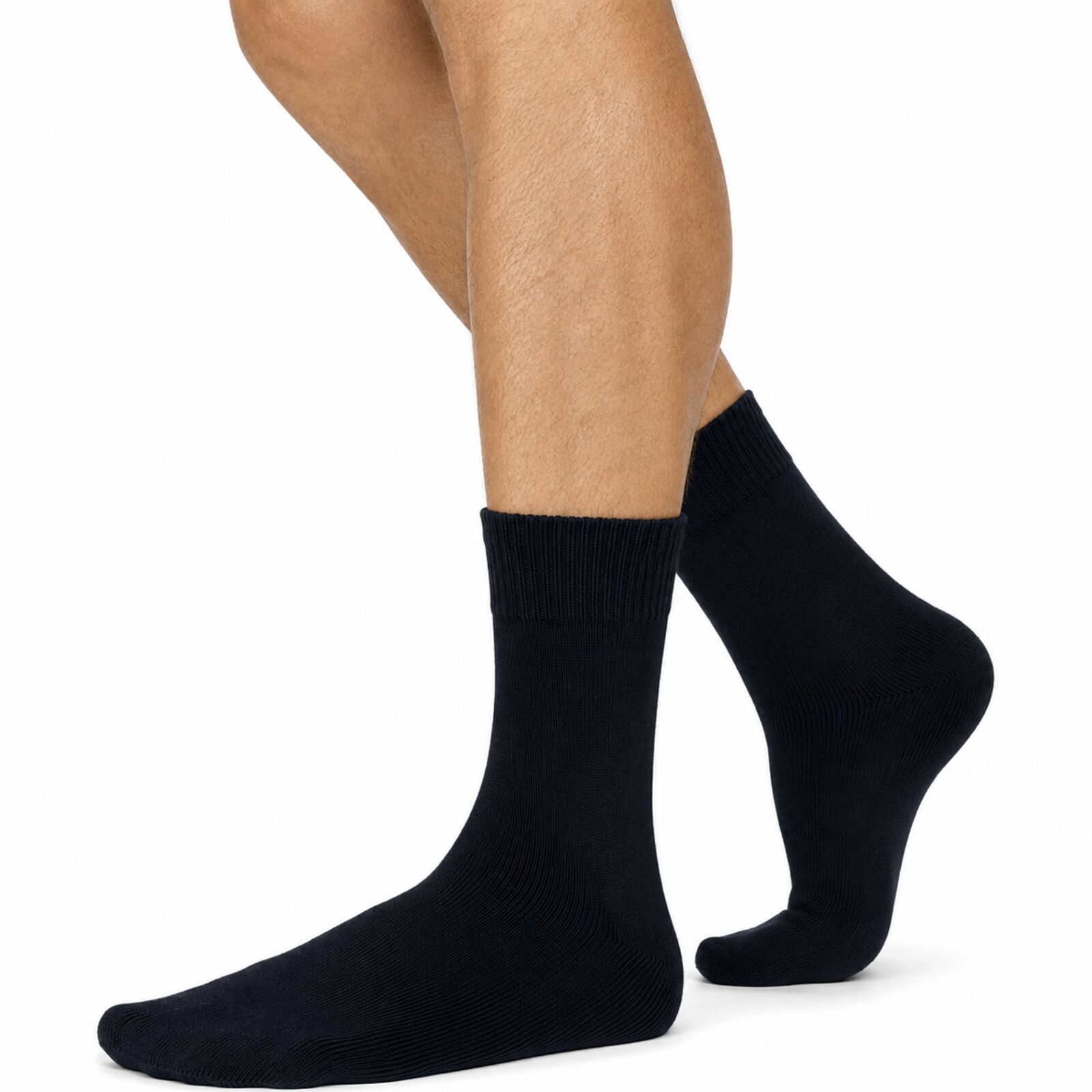 Merino Wool Mens Thermal Diabetic Socks Loose Top Circulation 1 Pair - Navy - 11-14