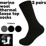 Merino Wool Mens Thermal Diabetic Socks Loose Top Circulation 2 Pairs - Navy - 11-14