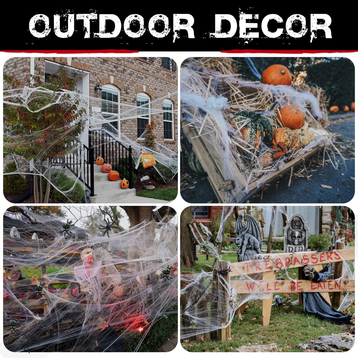 6x HALLOWEEN STRETCHABLE SPIDER WEBS Spooky Decoration with Spiders Party Decor Ghost