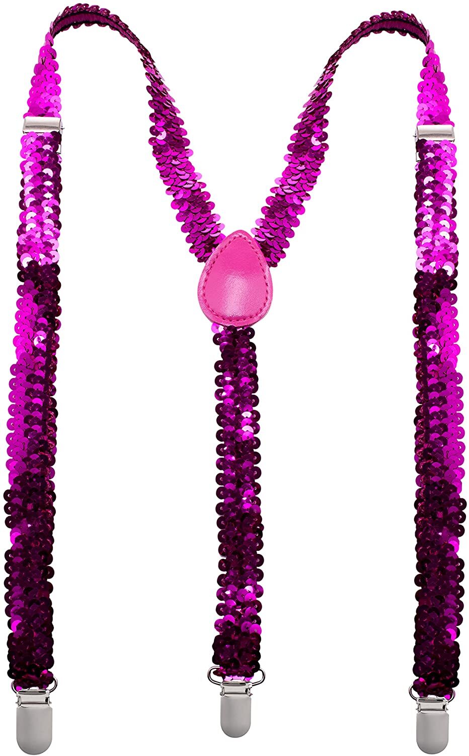 Men's Accessories: SEQUIN SUSPENDERS Unisex Adjustable Braces Clip On Elastic Y-Back  - Hot Pink
