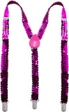 Men's Accessories: SEQUIN SUSPENDERS Unisex Adjustable Braces Clip On Elastic Y-Back  - Hot Pink