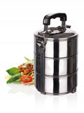 Kid's Lunch Boxes & Bags: Stackable 3-Tier Stainless Steel Lunch Bento Box Tiffin Storage Pot - 23cm x 15cm