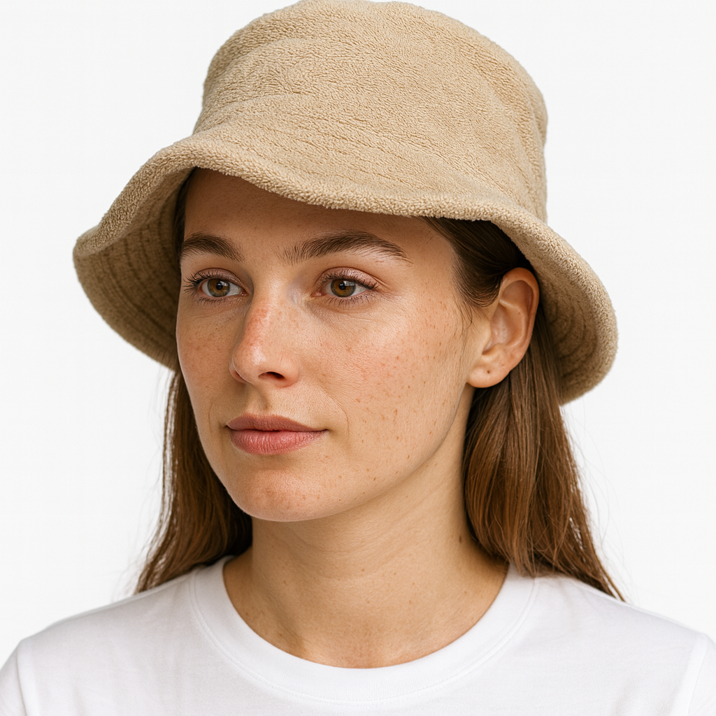 Stingy Brim Terry Towelling Bucket Hat Daggy Fishing Camping Lad Cap 100% COTTON - Beige - S/M
