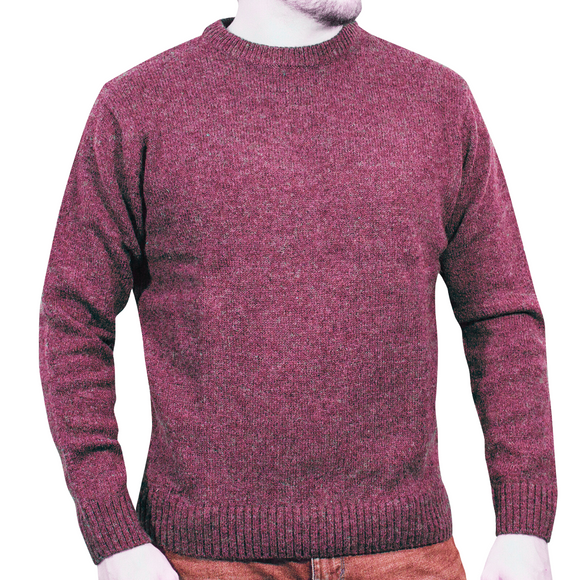 100% SHETLAND WOOL CREW Round Neck Knit JUMPER Pullover Mens Sweater Knitted - Burgundy (97) - 4XL