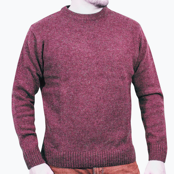 100% SHETLAND WOOL CREW Round Neck Knit JUMPER Pullover Mens Sweater Knitted - Burgundy (97) - S