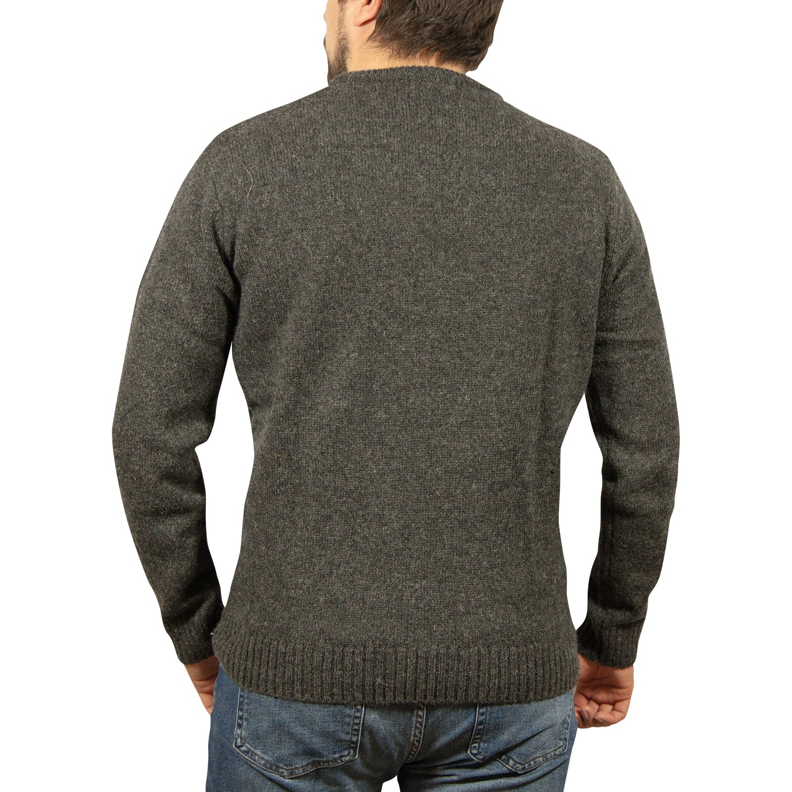 Mens 100% Shetland Ragg Wool Round Neck Knit Jumper Pullover Crew Sweater - Charcoal (29) - 6XL