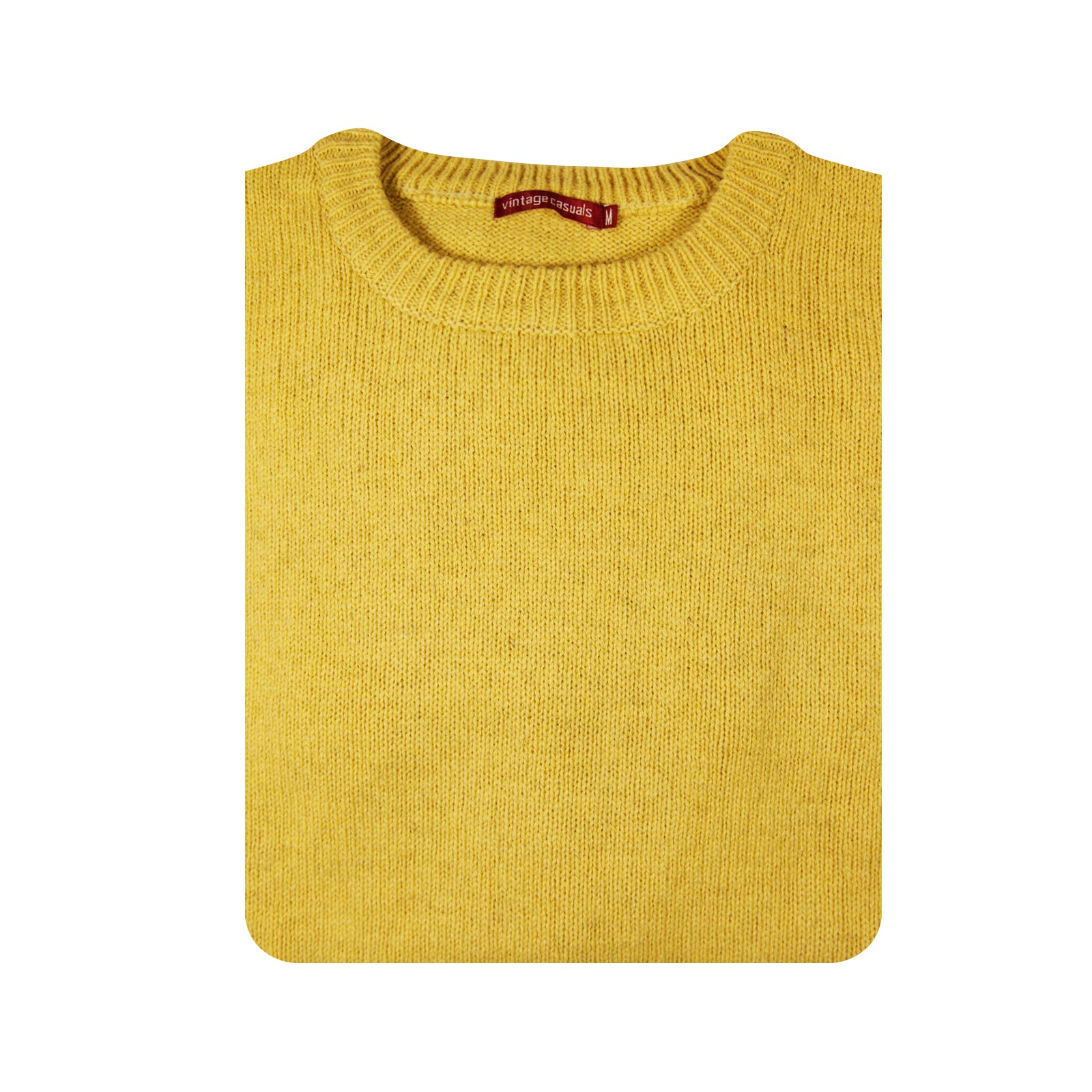 100% SHETLAND RAGG WOOL CREW Round Neck Knit JUMPER Pullover Mens Sweater Knitted - Corn (14) - L
