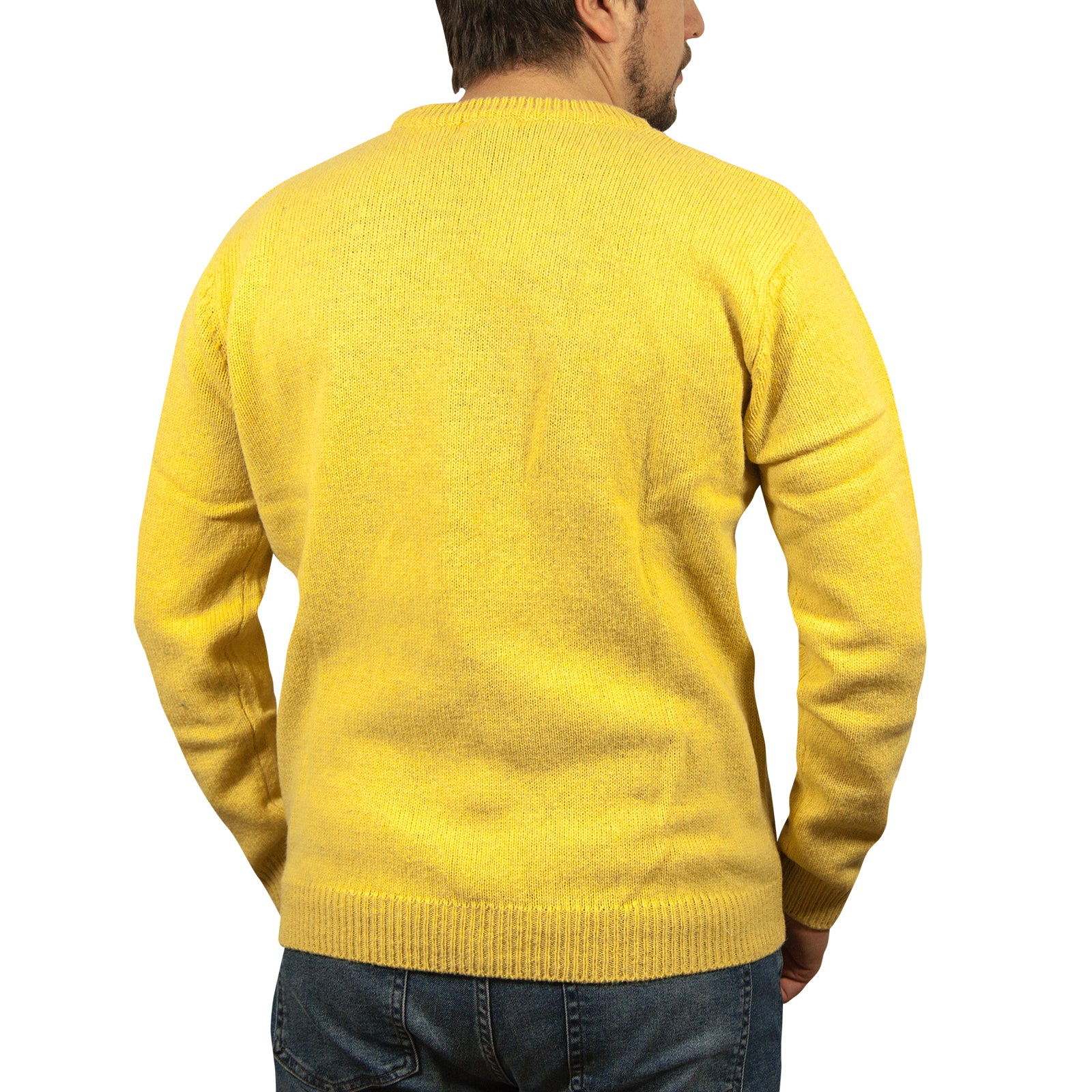 100% SHETLAND RAGG WOOL CREW Round Neck Knit JUMPER Pullover Mens Sweater Knitted - Corn (14) - L