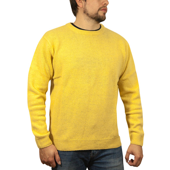 100% SHETLAND RAGG WOOL CREW Round Neck Knit JUMPER Pullover Mens Sweater Knitted - Corn (14) - XL