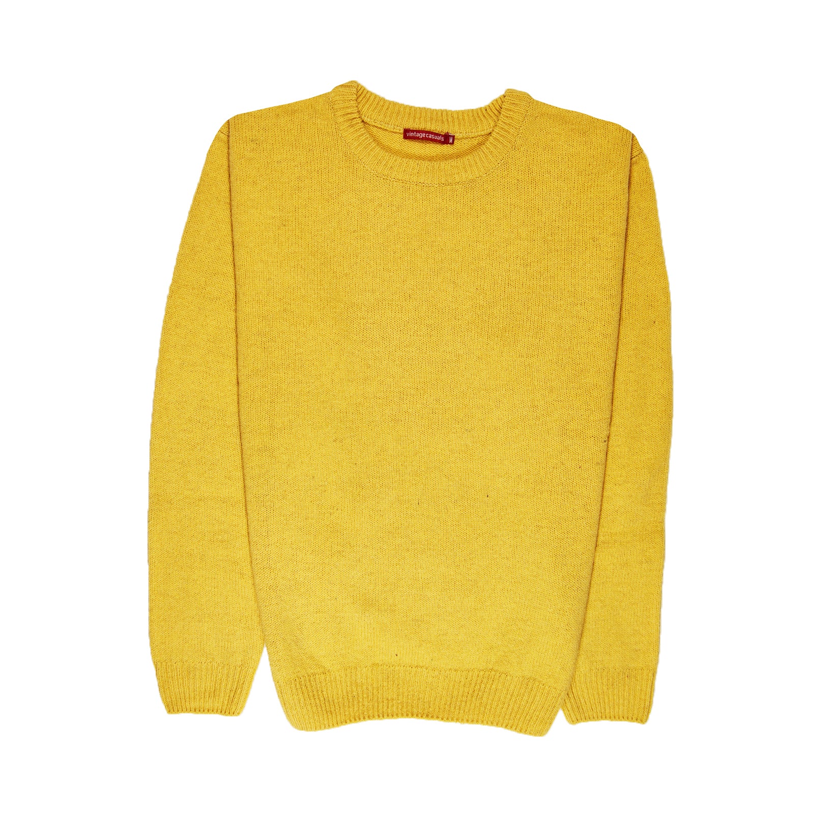 100% SHETLAND RAGG WOOL CREW Round Neck Knit JUMPER Pullover Mens Sweater Knitted - Corn (14) - XL