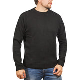 100% SHETLAND RAGG WOOL CREW Round Neck Knit JUMPER Pullover Mens Sweater Knitted - Plain Black - 6XL