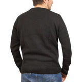 100% SHETLAND RAGG WOOL CREW Round Neck Knit JUMPER Pullover Mens Sweater Knitted - Plain Black - L