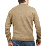 100% SHETLAND RAGG WOOL CREW Round Neck Knit JUMPER Pullover Mens Sweater Knitted - Nutmeg - 3XL