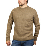 100% SHETLAND RAGG WOOL CREW Round Neck Knit JUMPER Pullover Mens Sweater Knitted - Nutmeg - M