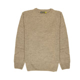 100% SHETLAND RAGG WOOL CREW Round Neck Knit JUMPER Pullover Mens Sweater Knitted - Beige - 6XL