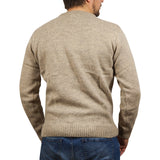 100% SHETLAND RAGG WOOL CREW Round Neck Knit JUMPER Pullover Mens Sweater Knitted - Beige - L